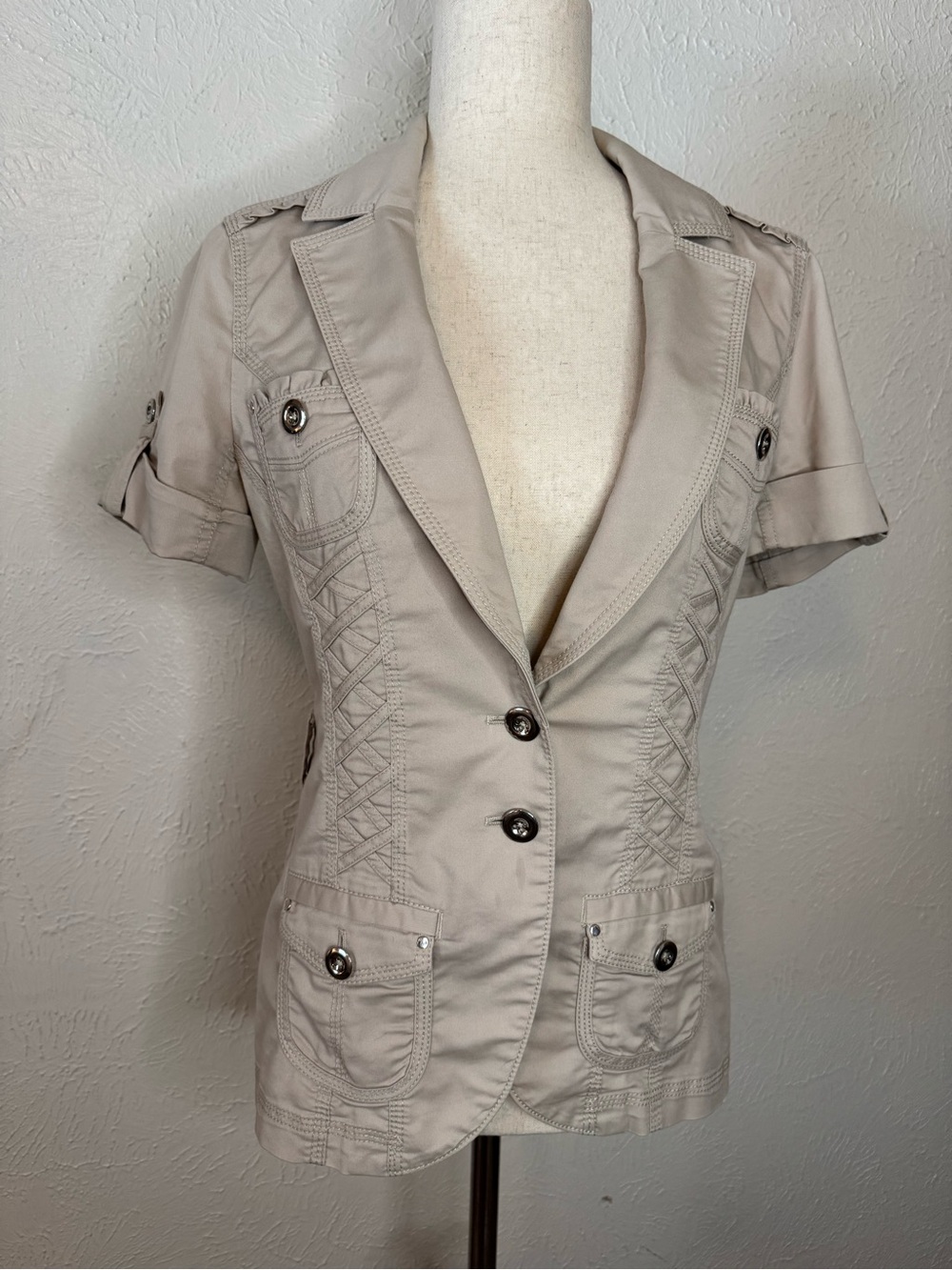 White House Black Market Short-Sleeve Tailored Safari Utility Jacket 2 - Picture 1 of 8